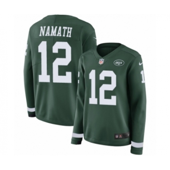 Women's Nike New York Jets 12 Joe Namath Limited Green Therma Long Sleeve NFL Jersey