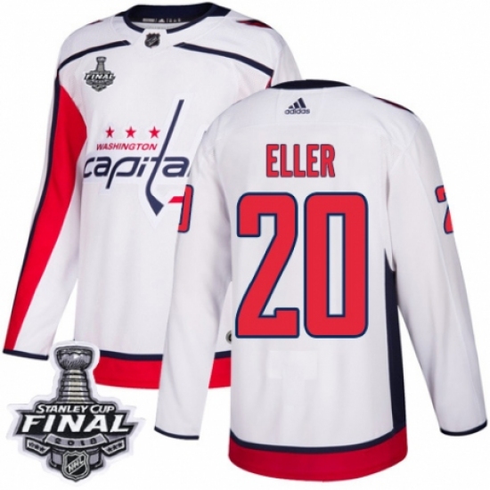 Youth Adidas Washington Capitals 20 Lars Eller Authentic White Away 2018 Stanley Cup Final NHL Jersey