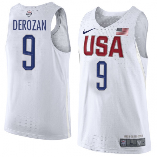 Men's Nike Team USA 9 DeMar DeRozan Swingman White 2016 Olympic Basketball Jersey