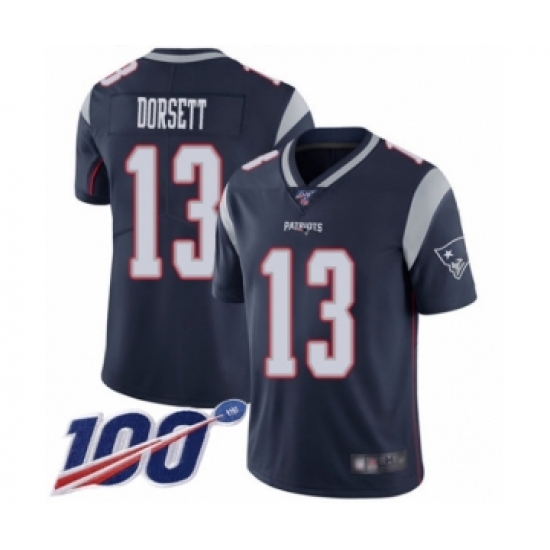 Men's New England Patriots 13 Phillip Dorsett Navy Blue Team Color Vapor Untouchable Limited Player 100th Season Football Jersey