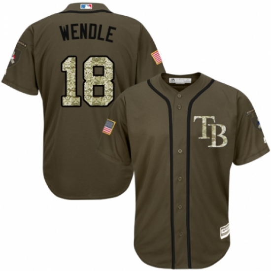 Men's Majestic Tampa Bay Rays 18 Joey Wendle Authentic Green Salute to Service MLB Jersey