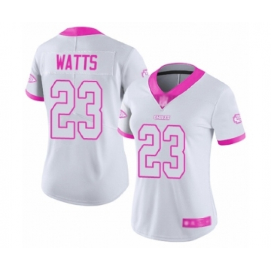 Women's Kansas City Chiefs 23 Armani Watts Limited White Pink Rush Fashion Football Jersey