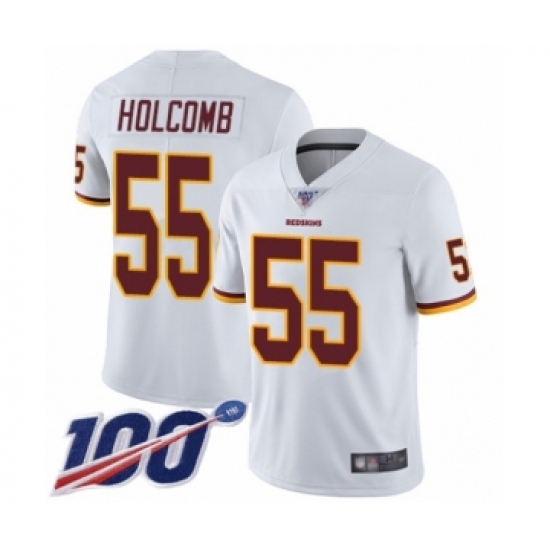 Men's Washington Redskins 55 Cole Holcomb White Vapor Untouchable Limited Player 100th Season Football Jersey