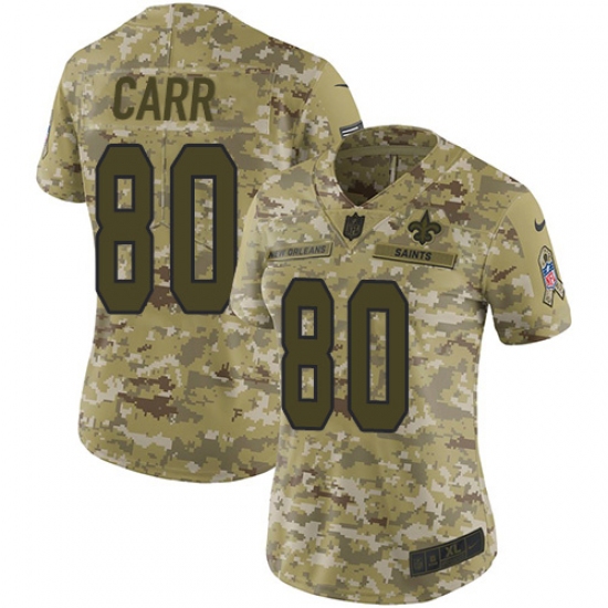 Women's Nike New Orleans Saints 80 Austin Carr Limited Camo 2018 Salute to Service NFL Jersey