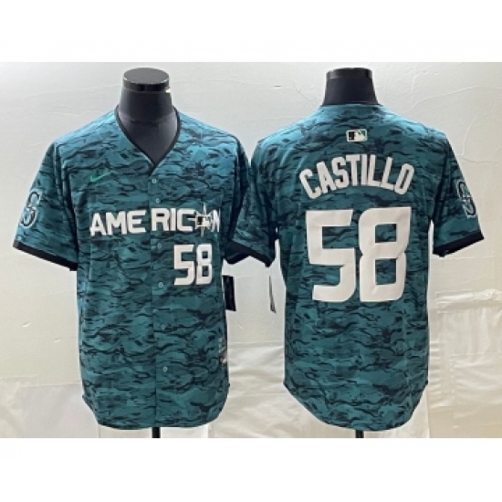 Men's Nike Seattle Mariners 58 Diego Castillo Number Teal 2023 All Star Stitched Baseball Jersey