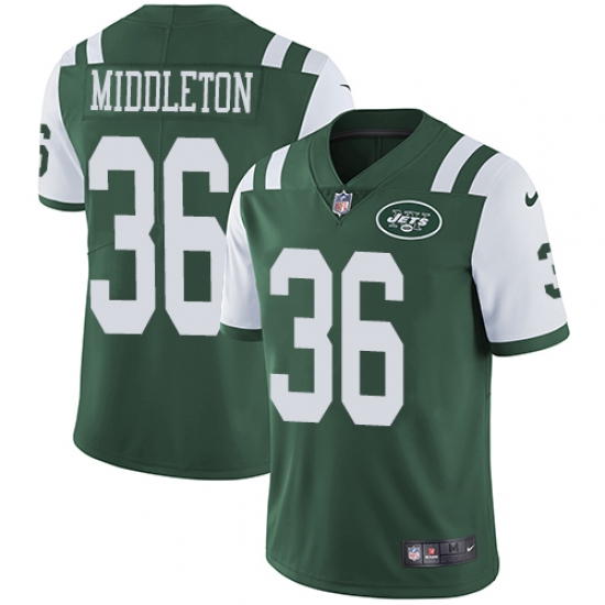 Men's Nike New York Jets 36 Doug Middleton Green Team Color Vapor Untouchable Limited Player NFL Jersey