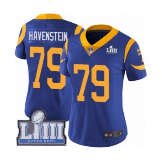 Women's Nike Los Angeles Rams 79 Rob Havenstein Royal Blue Alternate Vapor Untouchable Limited Player Super Bowl LIII Bound NFL Jersey
