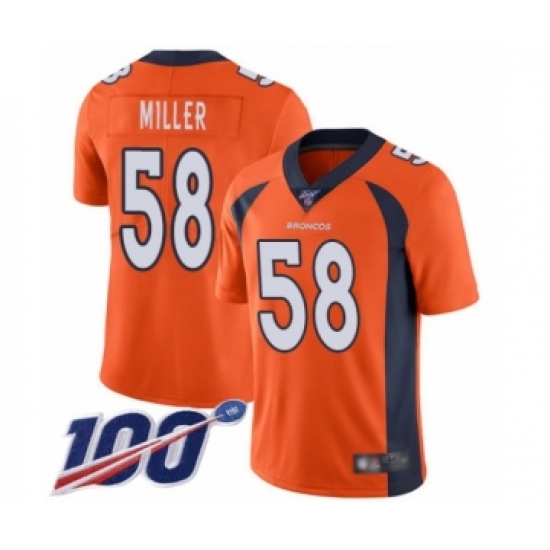 Men's Nike Denver Broncos 58 Von Miller Orange Team Color Vapor Untouchable Limited Player 100th Season NFL Jersey