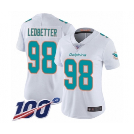 Women's Miami Dolphins 98 Jonathan Ledbetter White Vapor Untouchable Limited Player 100th Season Football Jersey