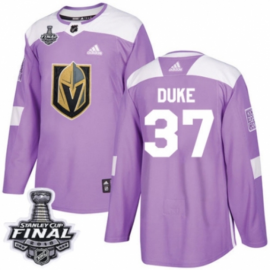 Men's Adidas Vegas Golden Knights 37 Reid Duke Authentic Purple Fights Cancer Practice 2018 Stanley Cup Final NHL Jersey