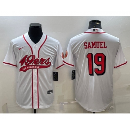 Men's San Francisco 49ers 19 Deebo Samuel New White With Patch Cool Base Stitched Baseball Jersey