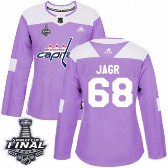 Women's Adidas Washington Capitals 68 Jaromir Jagr Authentic Purple Fights Cancer Practice 2018 Stanley Cup Final NHL Jersey