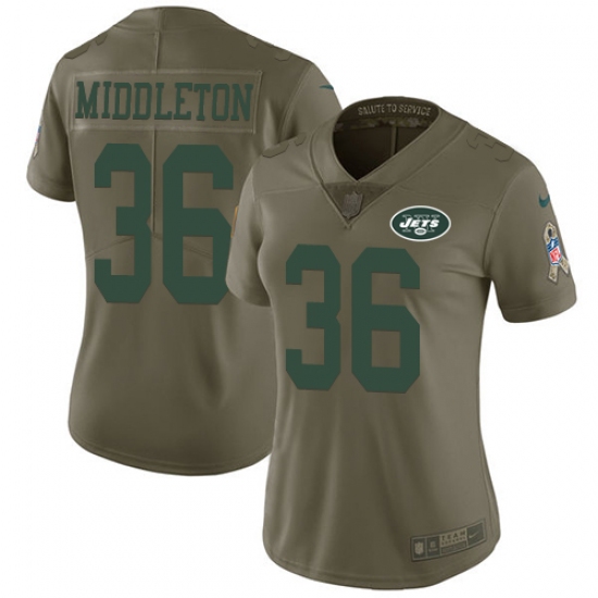 Women Nike New York Jets 36 Doug Middleton Limited Olive 2017 Salute to Service NFL Jersey