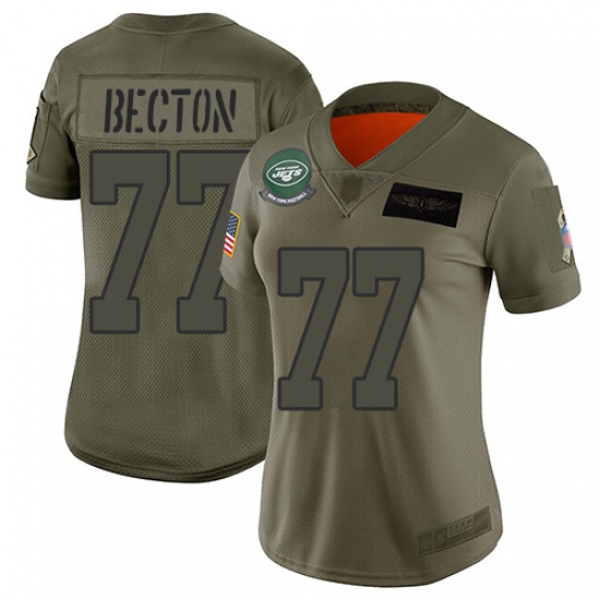 Women's New York Jets 77 Mekhi Becton Camo Stitched Limited 2019 Salute To Service Jersey