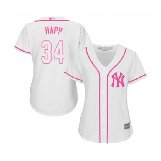 Women's New York Yankees 34 J.A. Happ Authentic White Fashion Cool Base Baseball Jersey