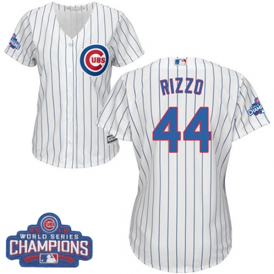 Women's Majestic Chicago Cubs 44 Anthony Rizzo Authentic White Home 2016 World Series Champions Cool Base MLB Jersey