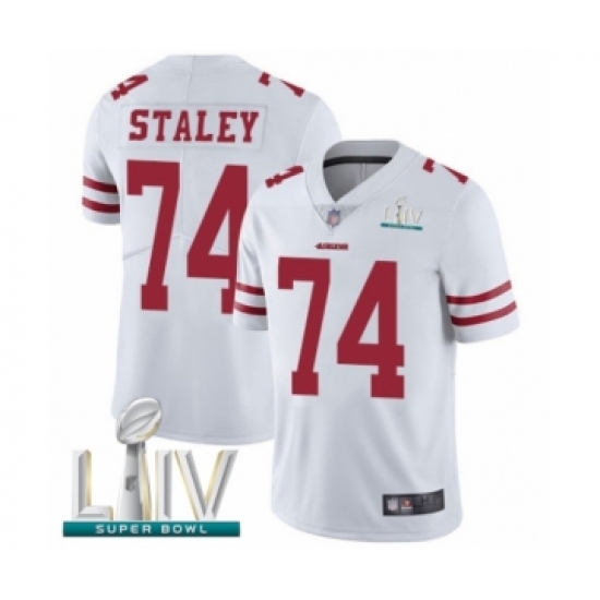 Men's San Francisco 49ers 74 Joe Staley White Vapor Untouchable Limited Player Super Bowl LIV Bound Football Jersey