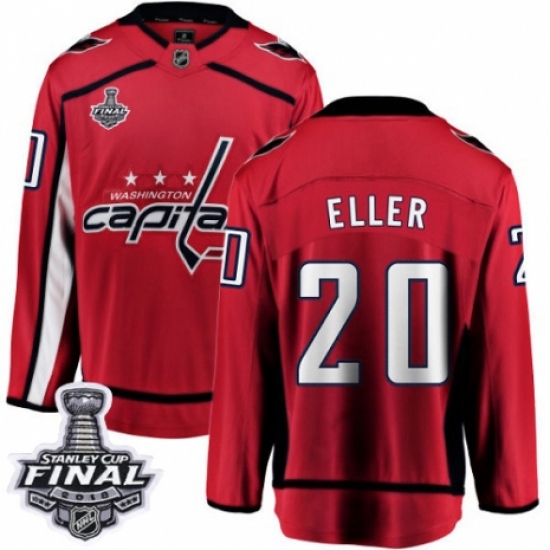 Men's Washington Capitals 20 Lars Eller Fanatics Branded Red Home Breakaway 2018 Stanley Cup Final NHL Jersey