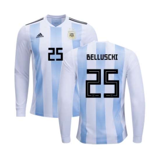 Argentina 25 Belluschi Home Long Sleeves Kid Soccer Country Jersey