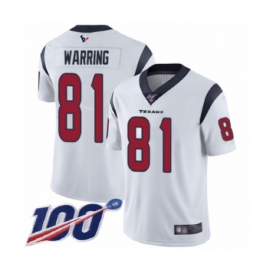 Men's Houston Texans 81 Kahale Warring White Vapor Untouchable Limited Player 100th Season Football Jersey