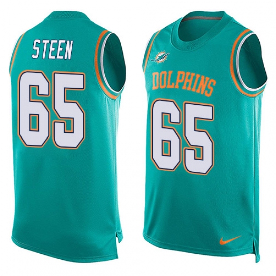 Men's Nike Miami Dolphins 65 Anthony Steen Limited Aqua Green Player Name & Number Tank Top NFL Jersey