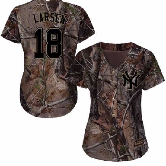 Women's Majestic New York Yankees 18 Don Larsen Authentic Camo Realtree Collection Flex Base MLB Jersey