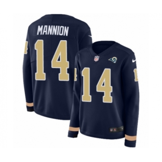 Women's Nike Los Angeles Rams 14 Sean Mannion Limited Navy Blue Therma Long Sleeve NFL Jersey
