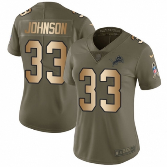 Women's Nike Detroit Lions 33 Kerryon Johnson Limited Olive/Gold Salute to Service NFL Jersey