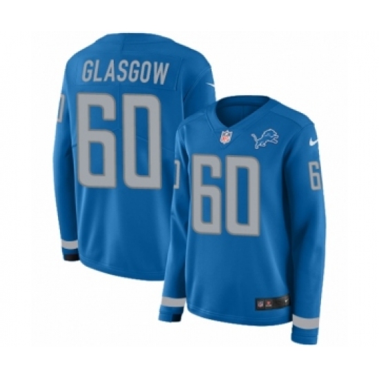 Women's Nike Detroit Lions 60 Graham Glasgow Limited Blue Therma Long Sleeve NFL Jersey