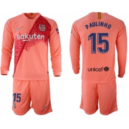 Barcelona 15 Paulinho Third Long Sleeves Soccer Club Jersey