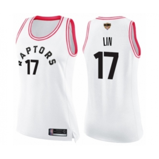 Women's Toronto Raptors 17 Jeremy Lin Swingman White Pink Fashion 2019 Basketball Finals Bound Jersey