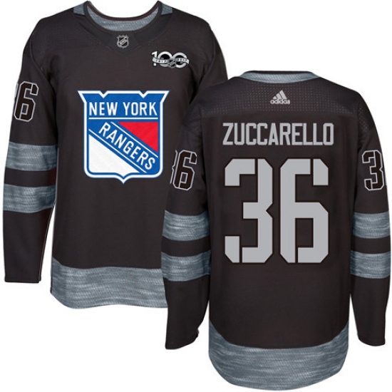 Men's Adidas New York Rangers 36 Mats Zuccarello Authentic Black 1917-2017 100th Anniversary NHL Jersey