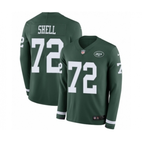 Men's Nike New York Jets 72 Brandon Shell Limited Green Therma Long Sleeve NFL Jersey