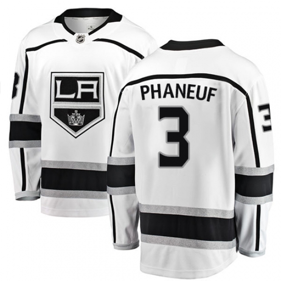 Men's Los Angeles Kings 3 Dion Phaneuf Authentic White Away Fanatics Branded Breakaway NHL Jersey