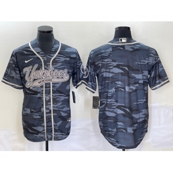 Men's New York Yankees Blank Gray Camo Cool Base Stitched Baseball Jersey