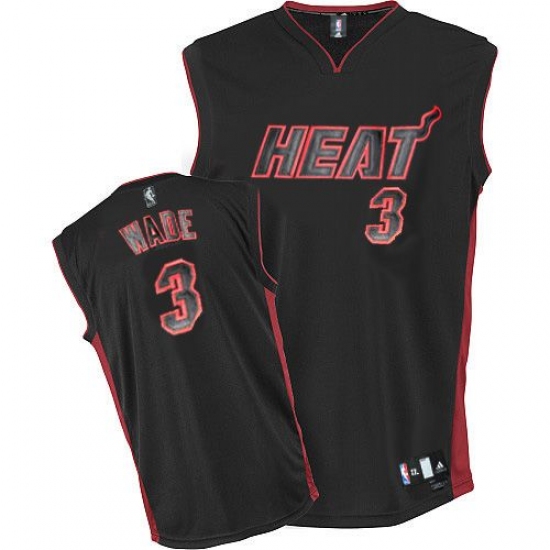 Men's Adidas Miami Heat 3 Dwyane Wade Authentic Black Black/Red No. NBA Jersey