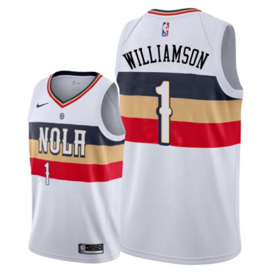 Men's Nike New Orleans Pelicans 1 Zion Williamson White NBA Swingman Earned Edition Jersey