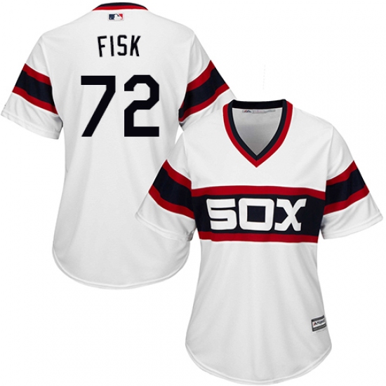 Women's Majestic Chicago White Sox 72 Carlton Fisk Authentic White 2013 Alternate Home Cool Base MLB Jersey