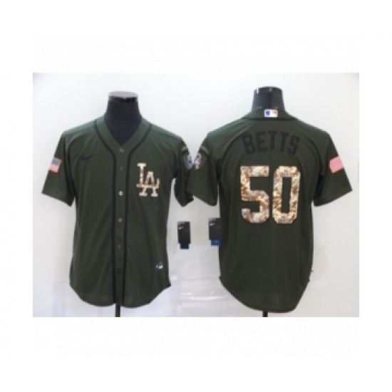 Men's Los Angeles Dodgers 50 Mookie Betts Olive Camo Salute To Service Cool Base Jersey