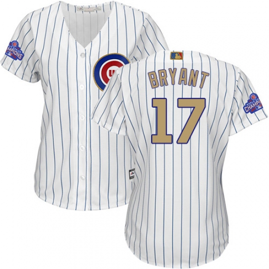 Women's Majestic Chicago Cubs 17 Kris Bryant Authentic White 2017 Gold Program MLB Jersey