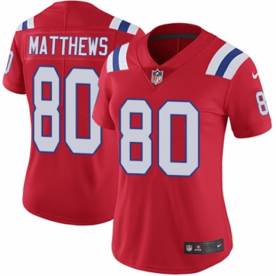 Women's Nike New England Patriots 80 Jordan Matthews Red Alternate Vapor Untouchable Limited Player NFL Jersey