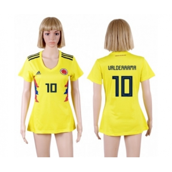 Women's Colombia 10 Valderrama Home Soccer Country Jersey