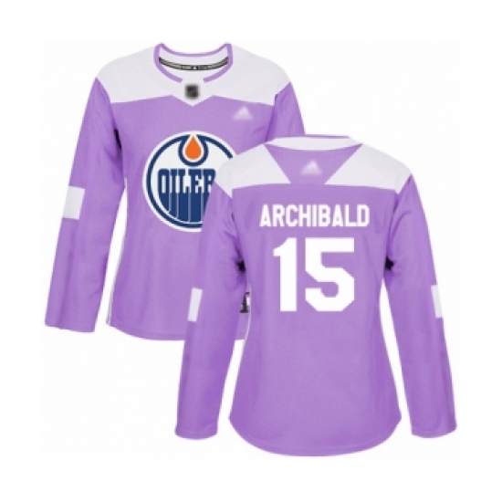 Women's Edmonton Oilers 15 Josh Archibald Authentic Purple Fights Cancer Practice Hockey Jersey