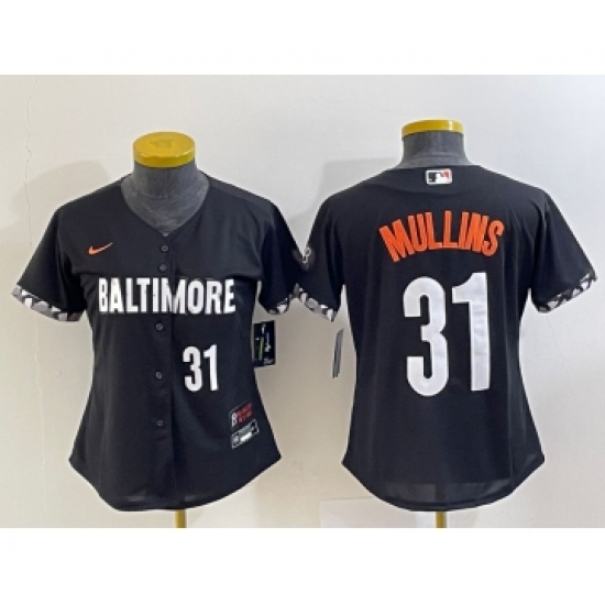 Women's Baltimore Orioles 31 Cedric Mullins Number Black 2023 City Connect Cool Base Stitched Jersey 1