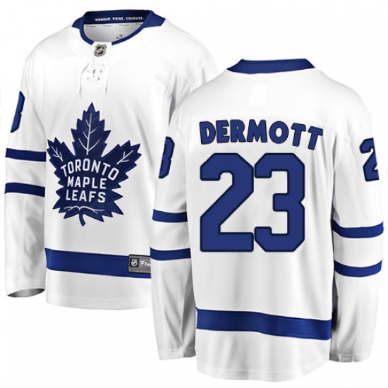 Youth Toronto Maple Leafs 23 Travis Dermott Authentic White Away Fanatics Branded Breakaway NHL Jersey
