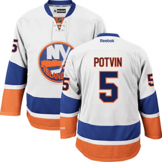 Men's Reebok New York Islanders 5 Denis Potvin Authentic White Away NHL Jersey