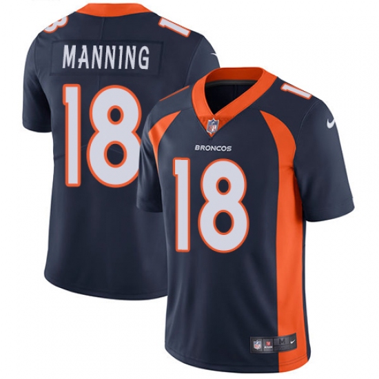 Youth Nike Denver Broncos 18 Peyton Manning Navy Blue Alternate Vapor Untouchable Limited Player NFL Jersey - Click Image to Close