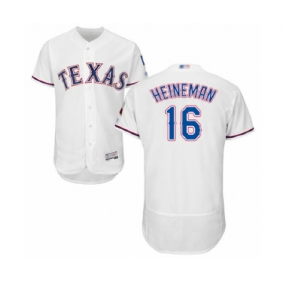 Men's Texas Rangers 16 Scott Heineman White Home Flex Base Authentic Collection Baseball Player Jersey