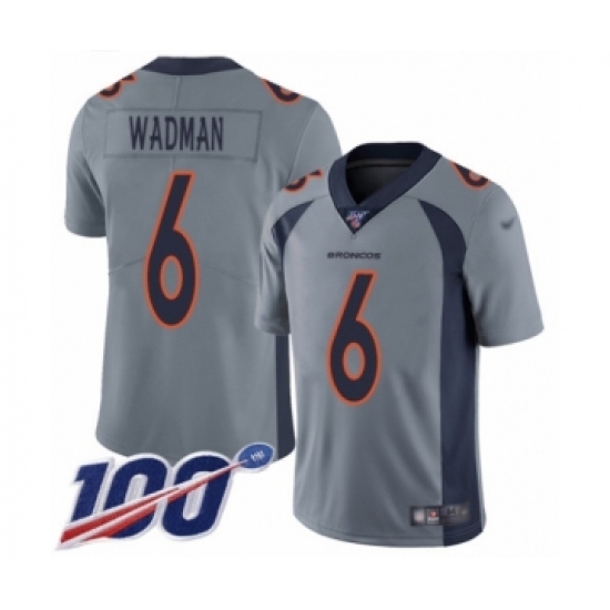 Men's Denver Broncos 6 Colby Wadman Limited Silver Inverted Legend 100th Season Football Jersey