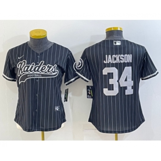 Women's Las Vegas Raiders 34 Bo Jackson Black Team Big Logo With Patch Cool Base Stitched Baseball Jersey